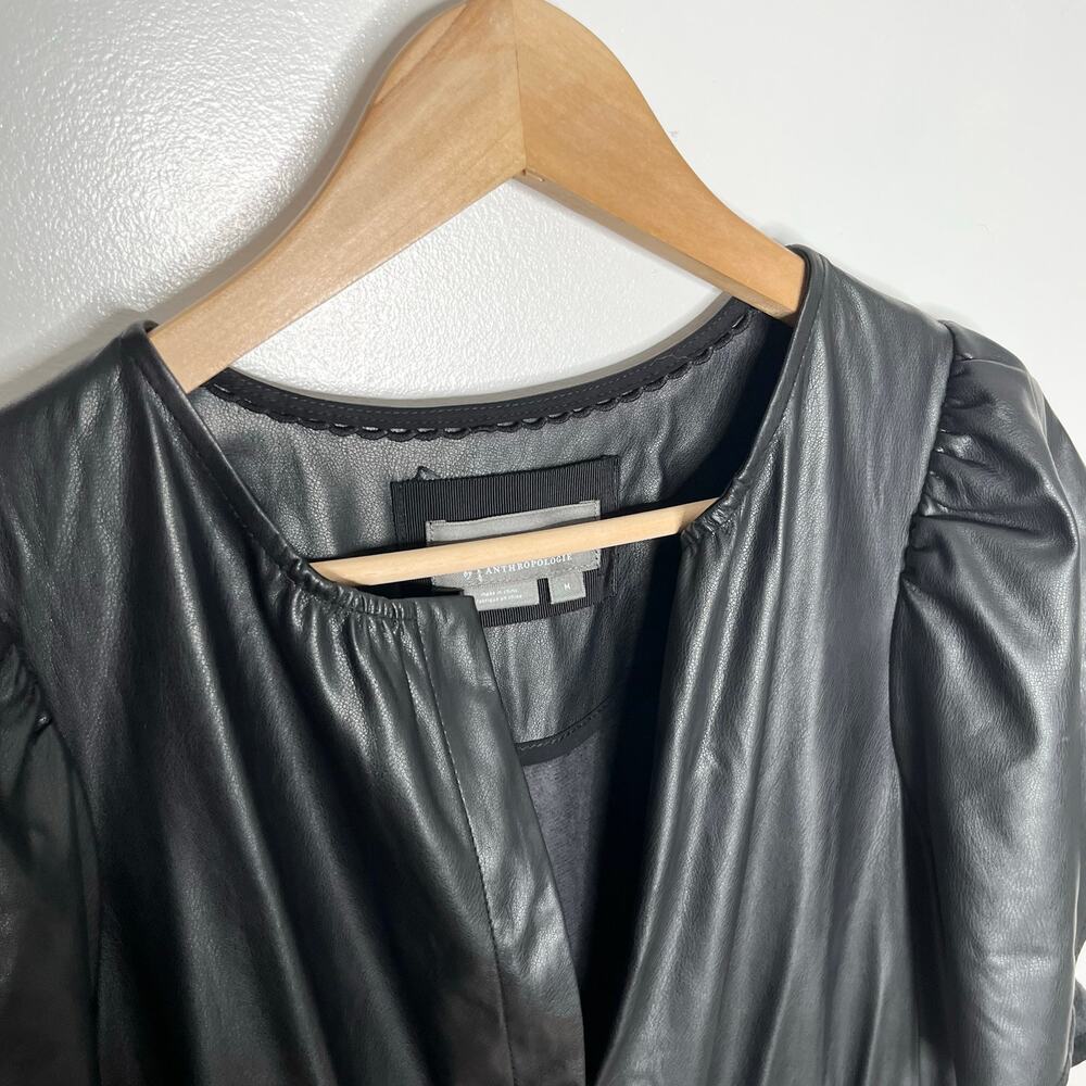Anthropologie Somerset Faux Leather Mini Dress Womens Medium Black Pockets - Picture 6 of 12